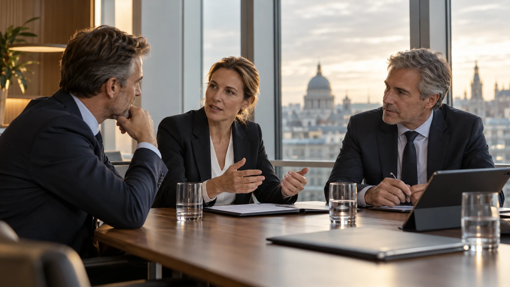 Illustrative strategic partnership discussion in a contemporary boardroom