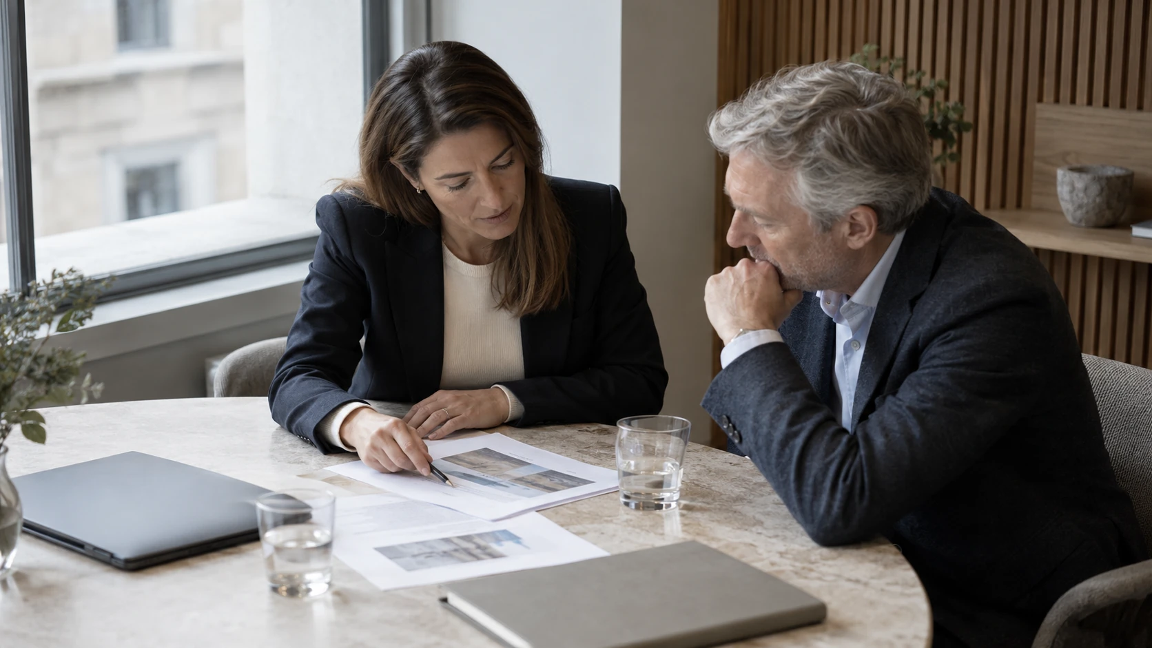 Illustrative review of a business opportunity by two professionals